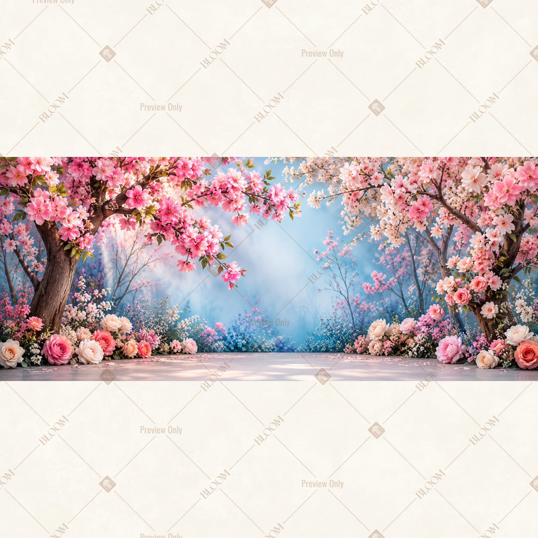 Cherry Blossom Forest Wide Backdrop