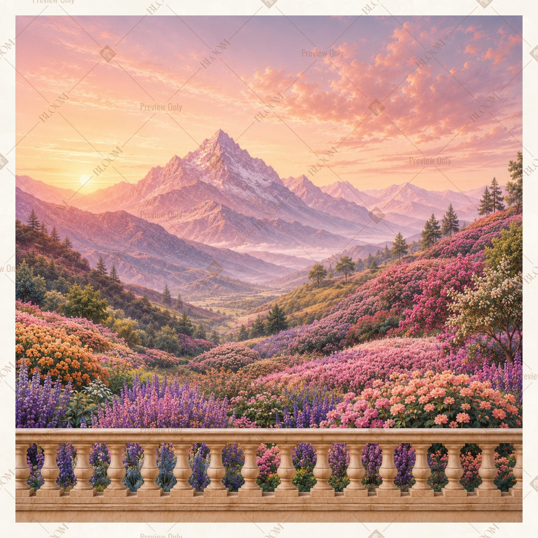 Pink Mountain Sunset Landscape Square Backdrop