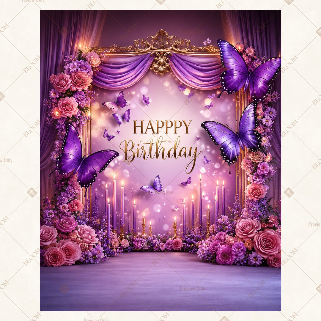 Purple Birthday Stage Portrait Rectangle Backdrop