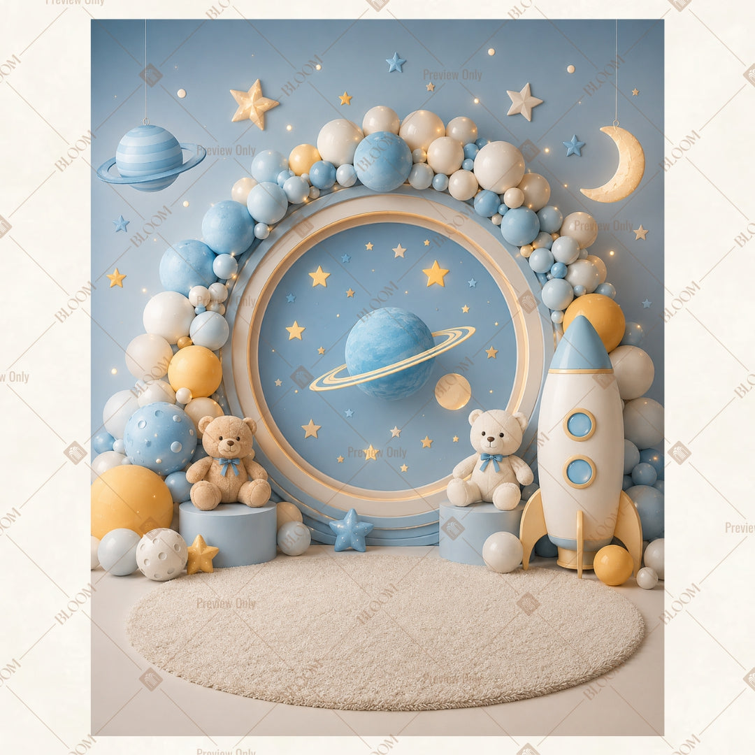 Blue Moon Balloon Portrait Rectangle Backdrop