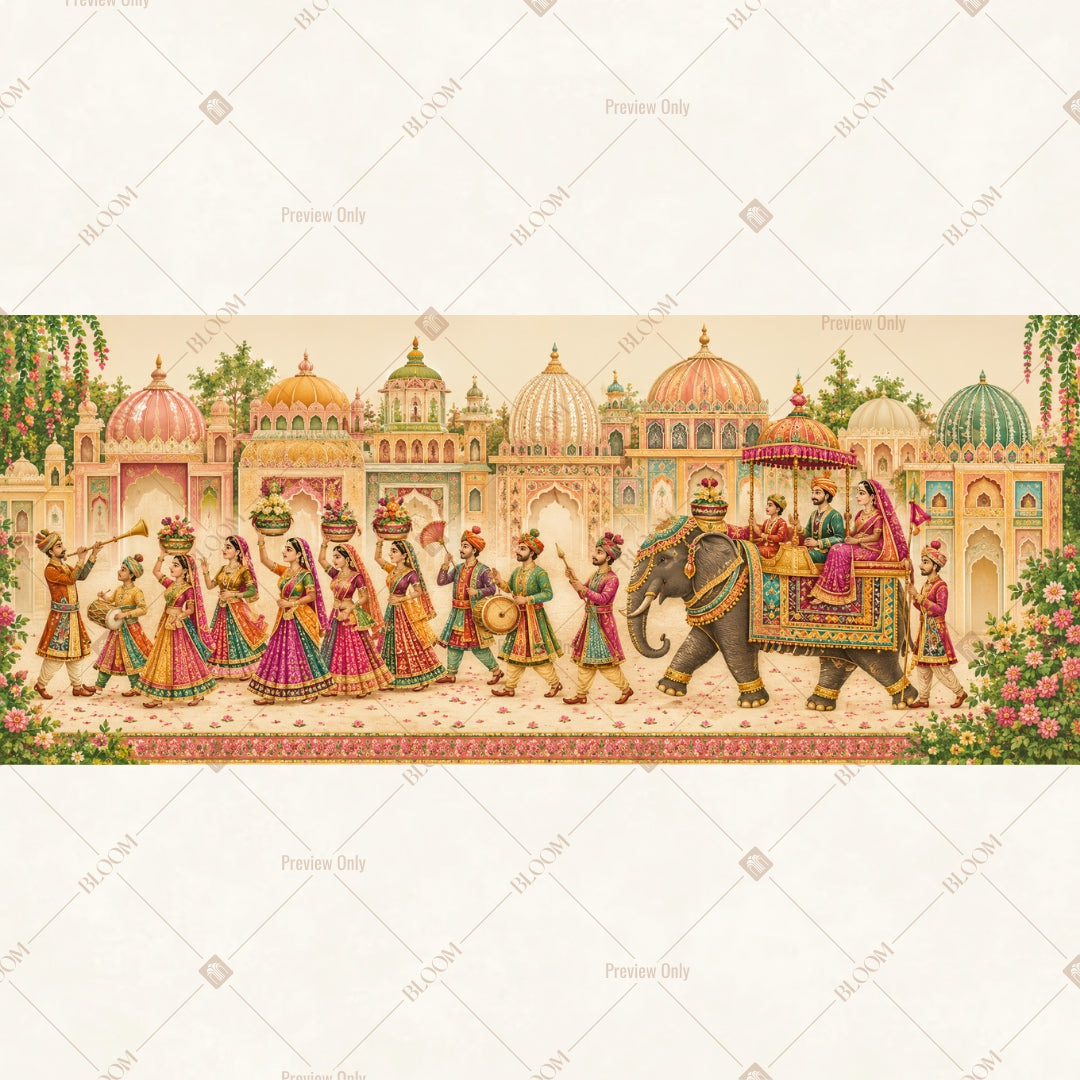 Royal Indian Wedding Procession Wide Backdrop