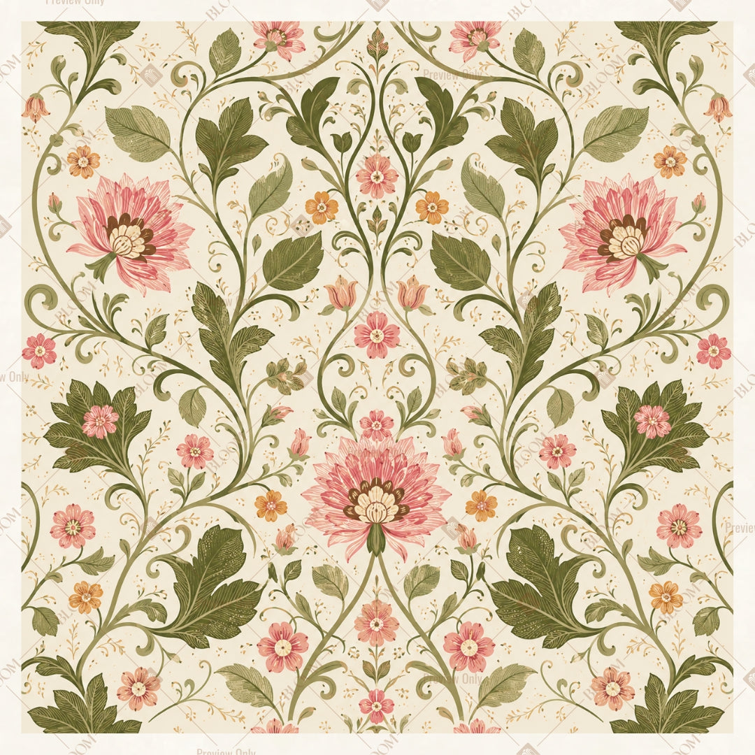 Vintage Floral Vine Pattern Square Backdrop