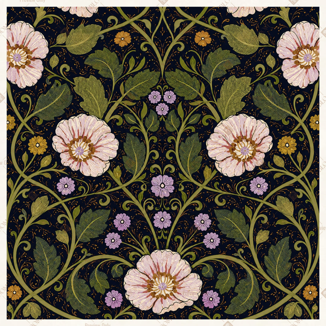 Midnight Floral Garden Pattern Square Backdrop