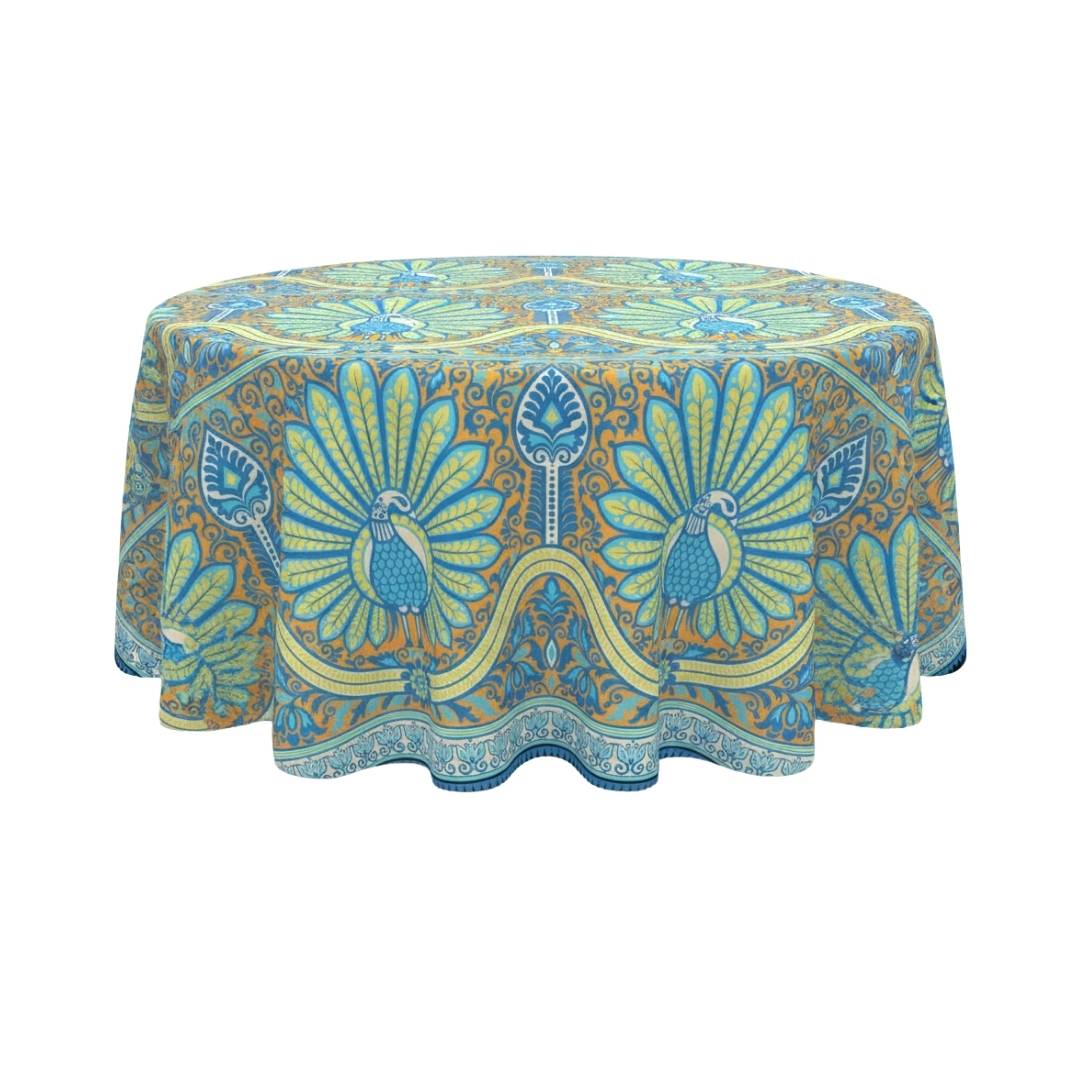 Teal Peacock Mandala Round Table Cover - Pack Of 6