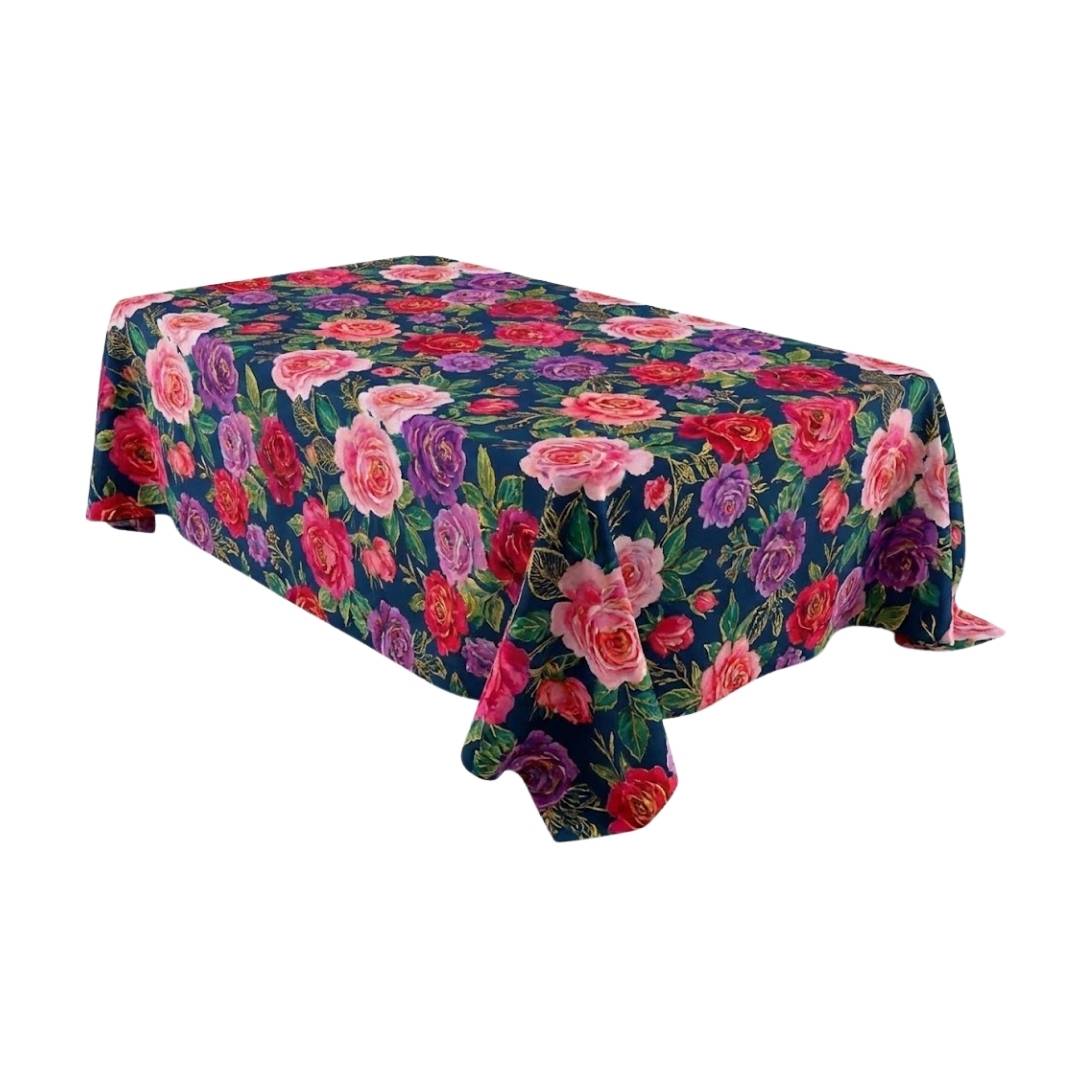 Multi Rose Bloom Navy Rectangle Table Cover - Pack Of 6