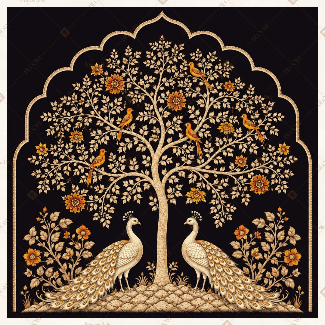 Black Tree of Life Pattern Square Backdrop