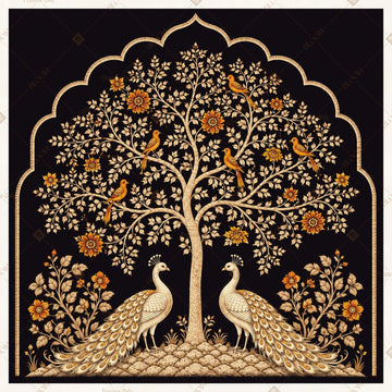 Black Tree of Life Pattern Square Backdrop
