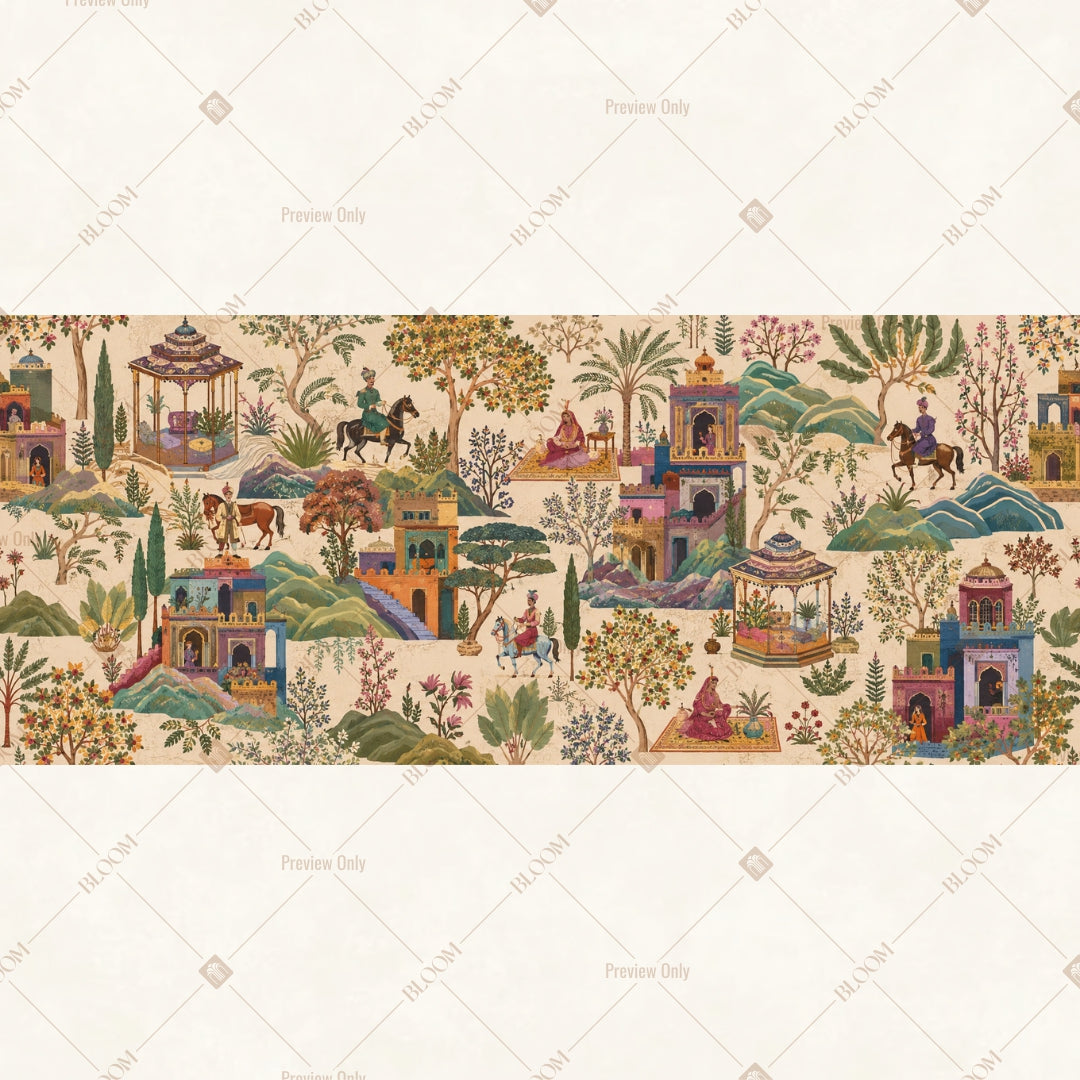 Vintage Indian Village Border Wide Backdrop