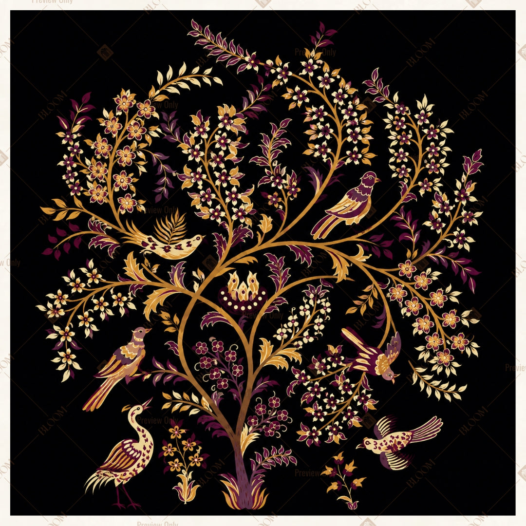 Black Floral Tree Pattern Square Backdrop