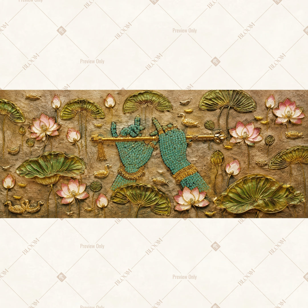 Krishna Lotus Pond Border Wide Backdrop