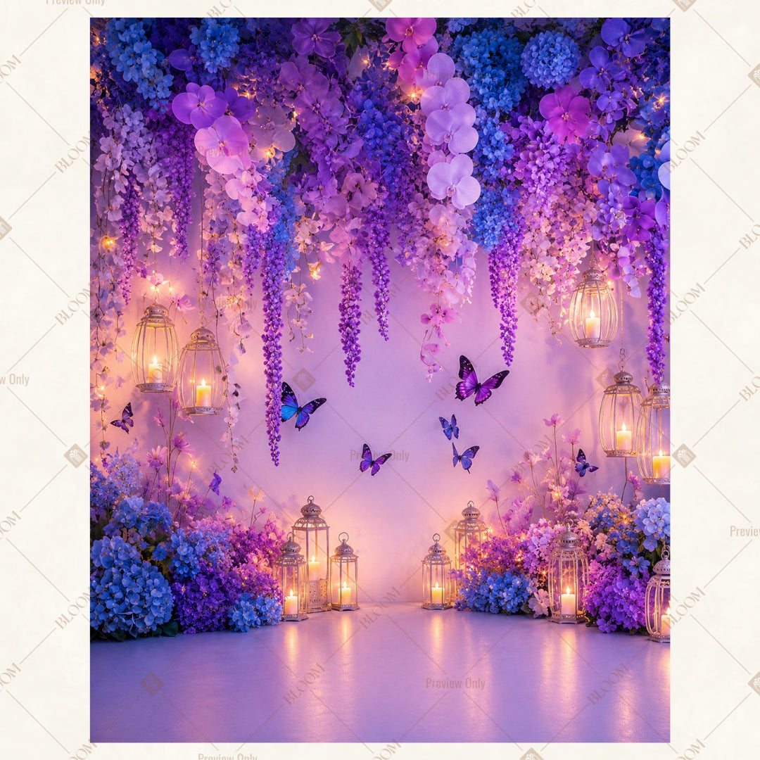 Purple Wisteria Floral Stage Portrait Rectangle Backdrop