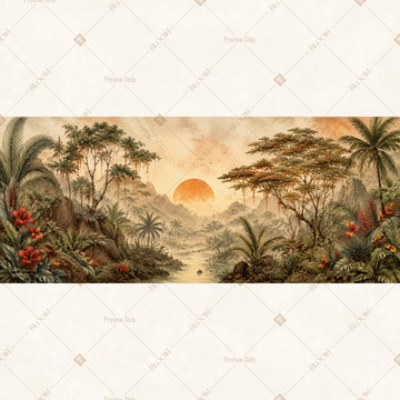 Sunset Tropical Landscape Border Wide Backdrop