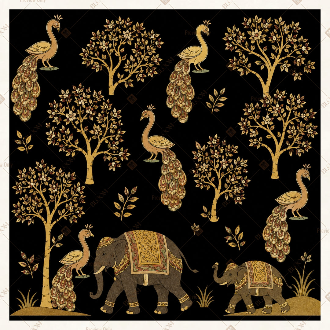 Golden Elephant Tree Pattern Square Backdrop