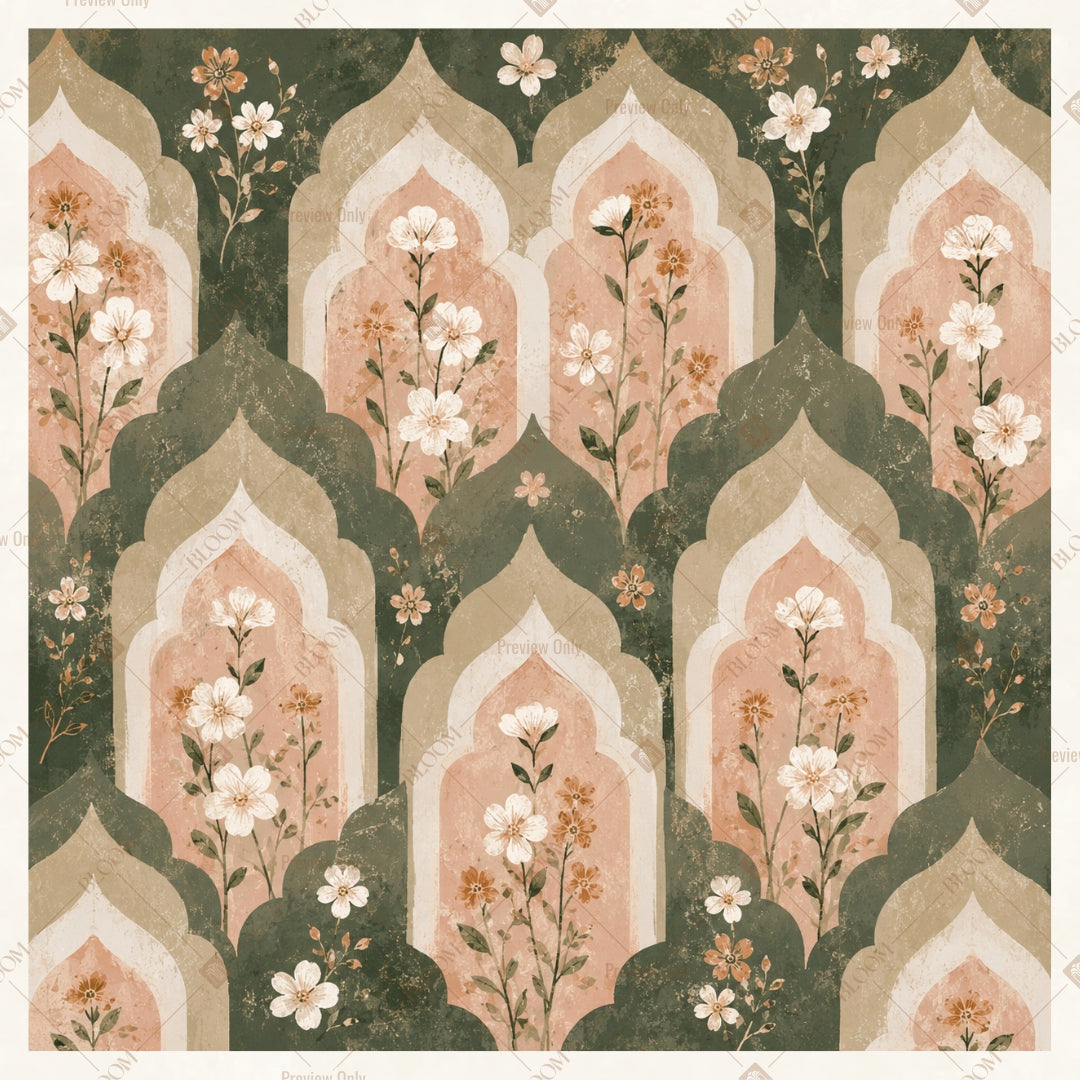 Mughal Arch Floral Pattern Square Backdrop
