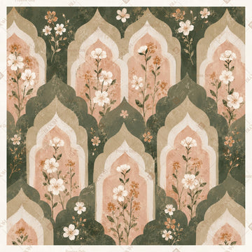 Mughal Arch Floral Pattern Square Backdrop