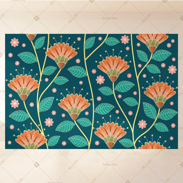 Teal Botanical Floral Portrait Rectangle Backdrop