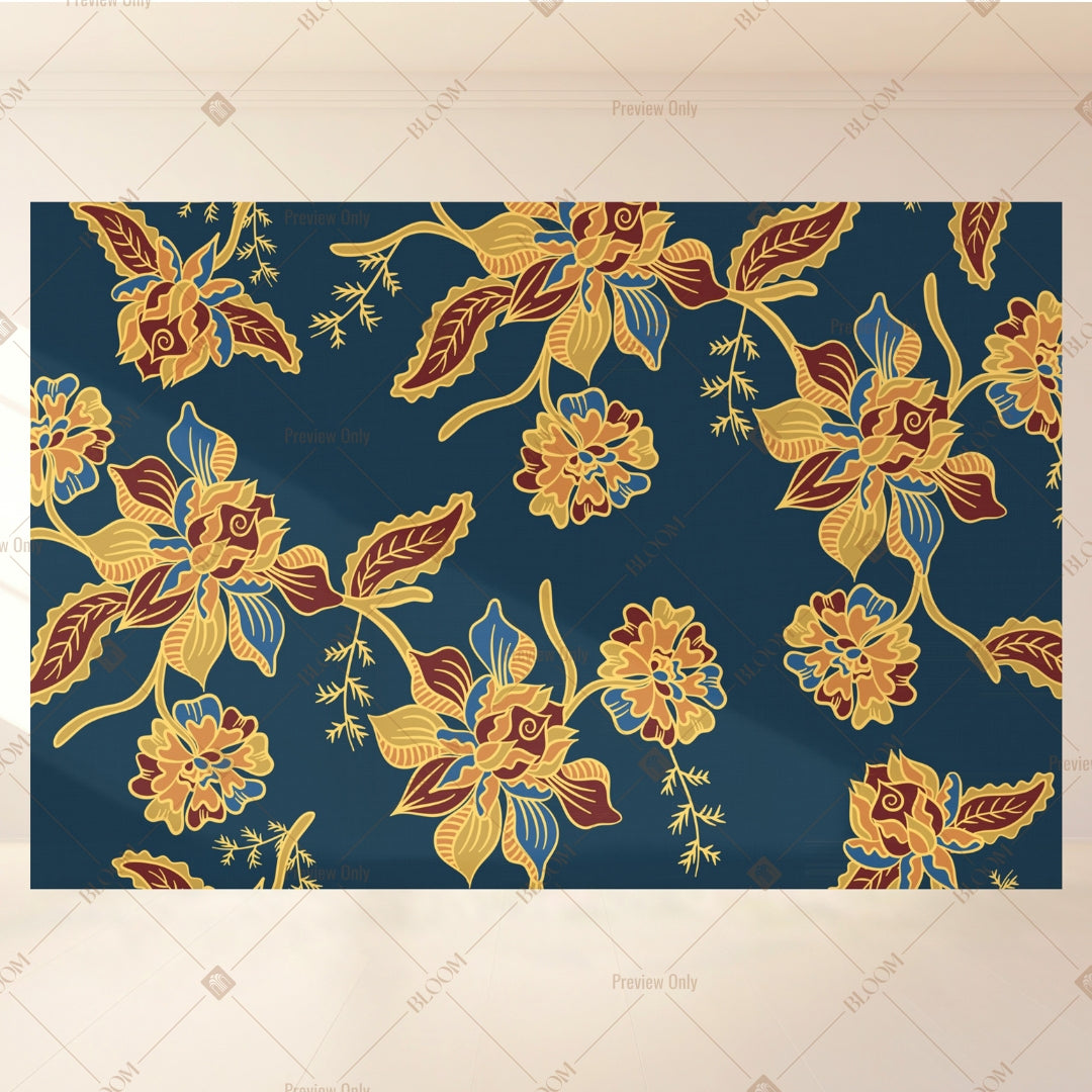 Navy Gold Floral Portrait Rectangle Backdrop
