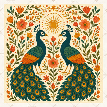 Vintage Peacock Floral Pattern Square Backdrop