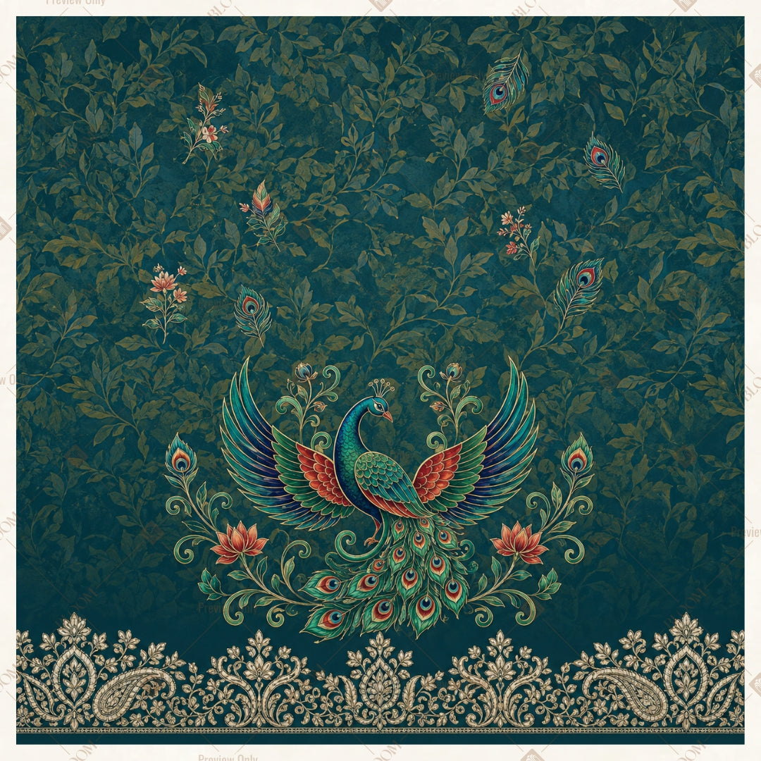 Midnight Lotus Garden Pattern Square Backdrop