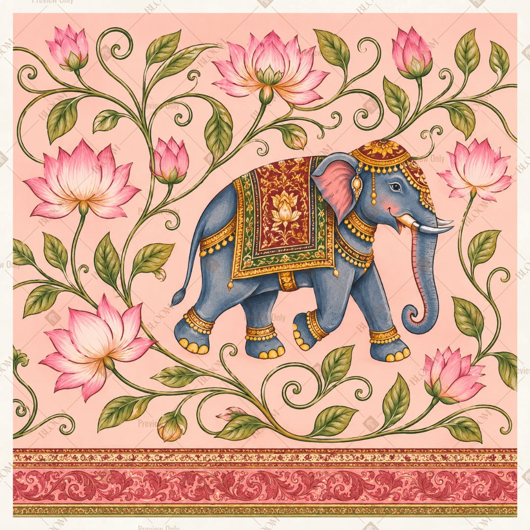 Pink Elephant Floral Pattern Square Backdrop