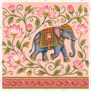 Pink Elephant Floral Pattern Square Backdrop