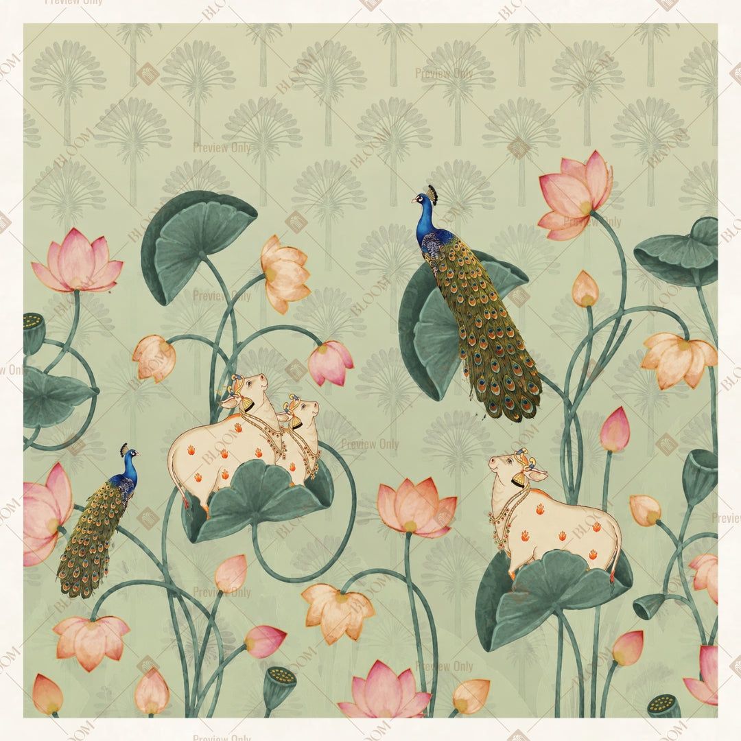 Vintage Crane Botanical Pattern Square Backdrop