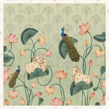 Vintage Crane Botanical Pattern Square Backdrop