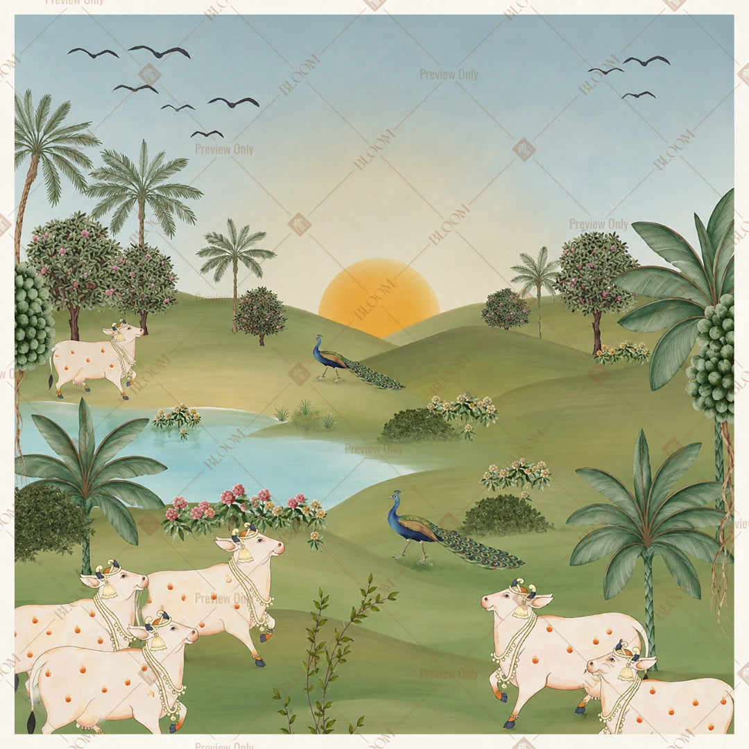 Sunset Countryside Landscape Square Backdrop