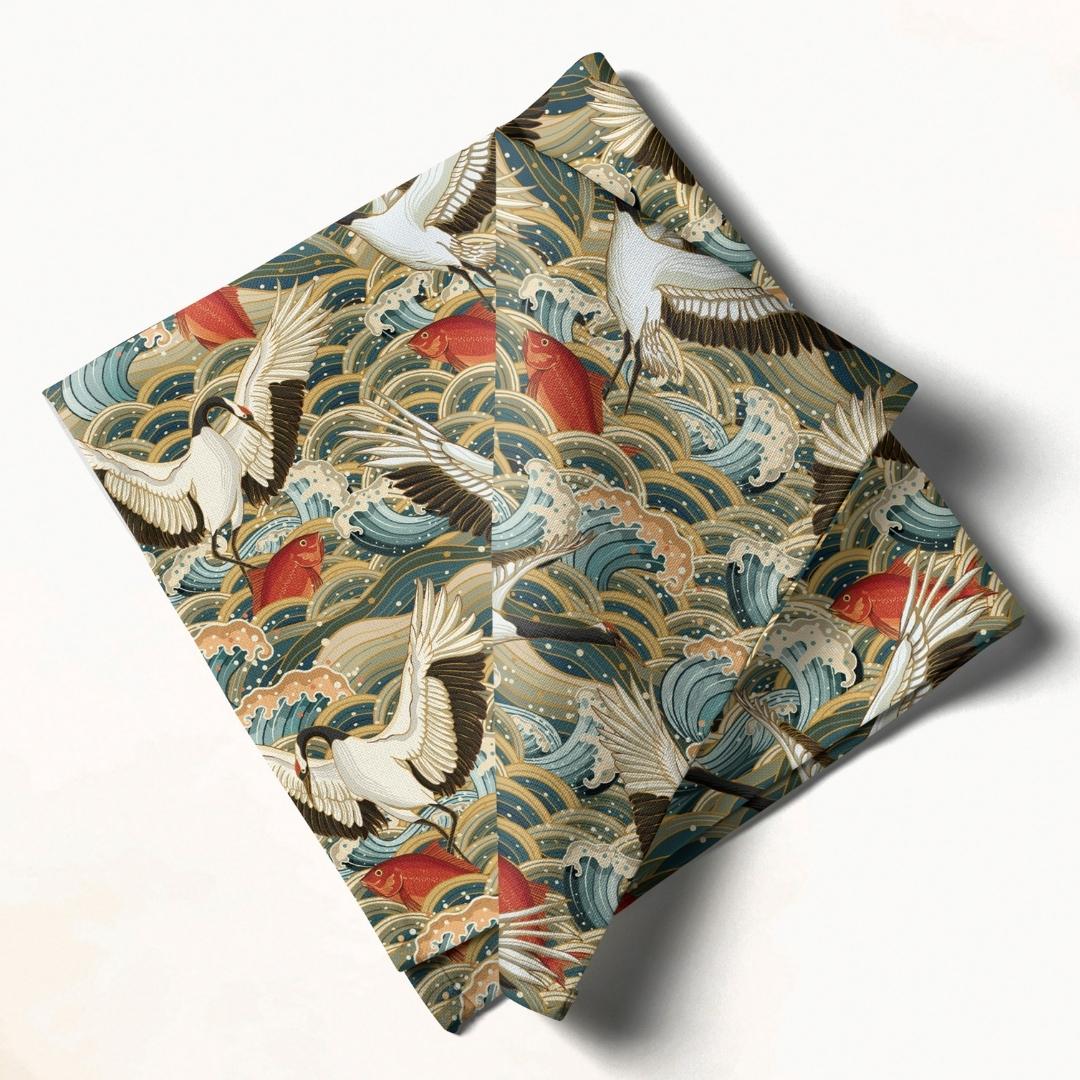 Ocean Wave & Crane: Napkins 18" X 18" - Pack Of 20