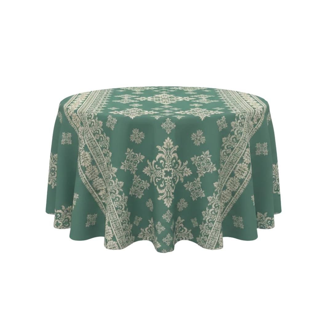Green Ornate Classic Round Table Cover - Pack Of 6