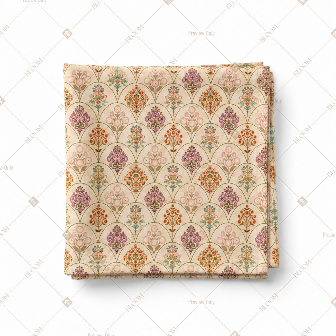 Beige Handblock Floral Pattern Design