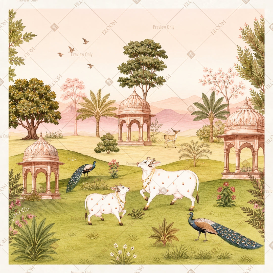 Pastel Village Landscape Square Backdrop