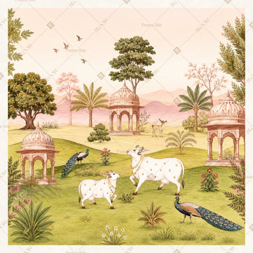 Pastel Village Landscape Square Backdrop