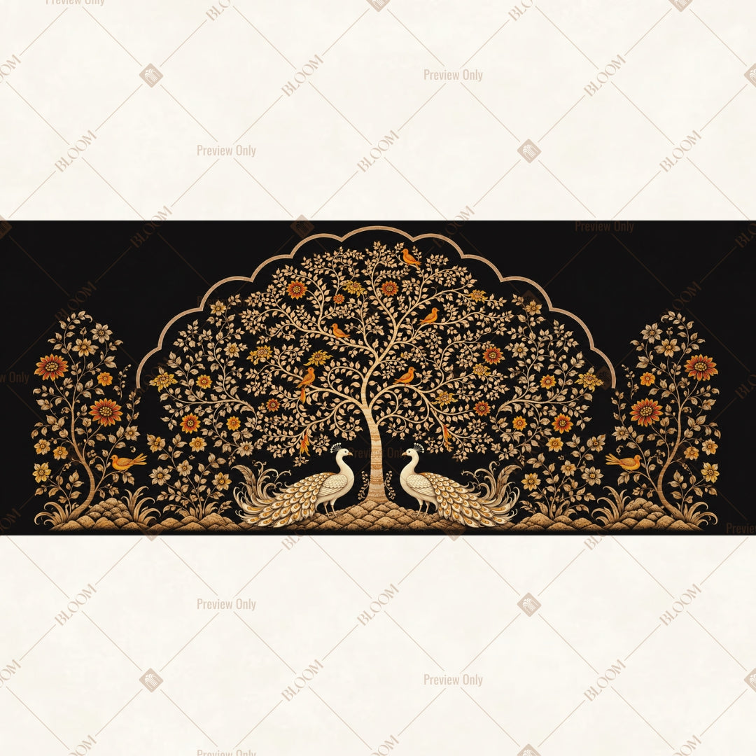 Black Tree of Life Pattern Border Wide Backdrop