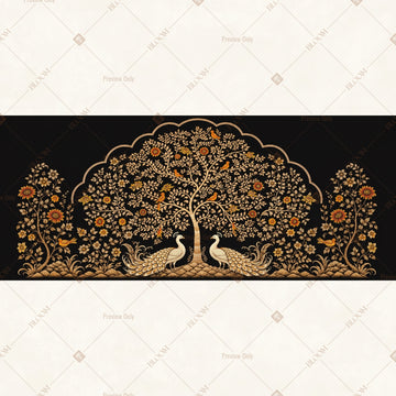 Black Tree of Life Pattern Border Wide Backdrop