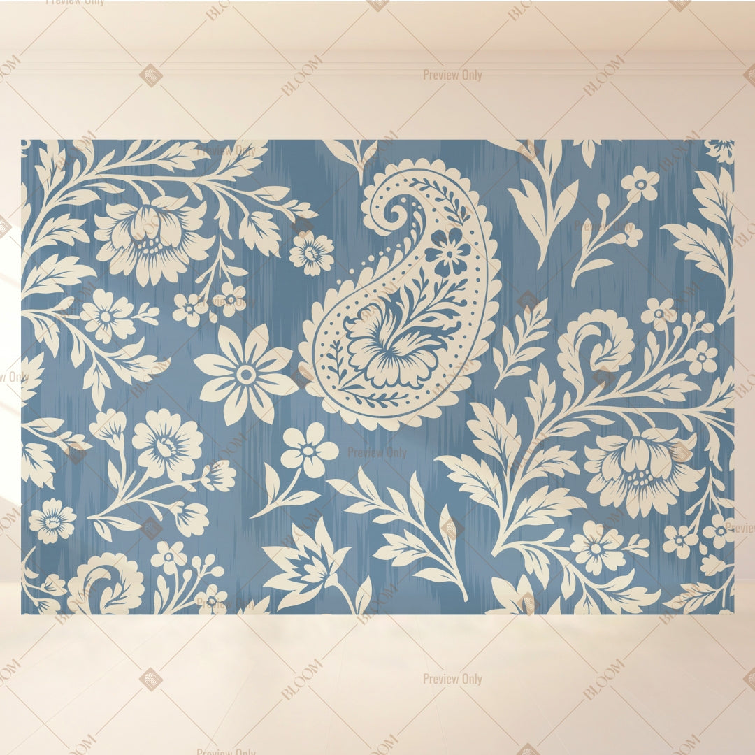 Blue Paisley Floral Portrait Rectangle Backdrop