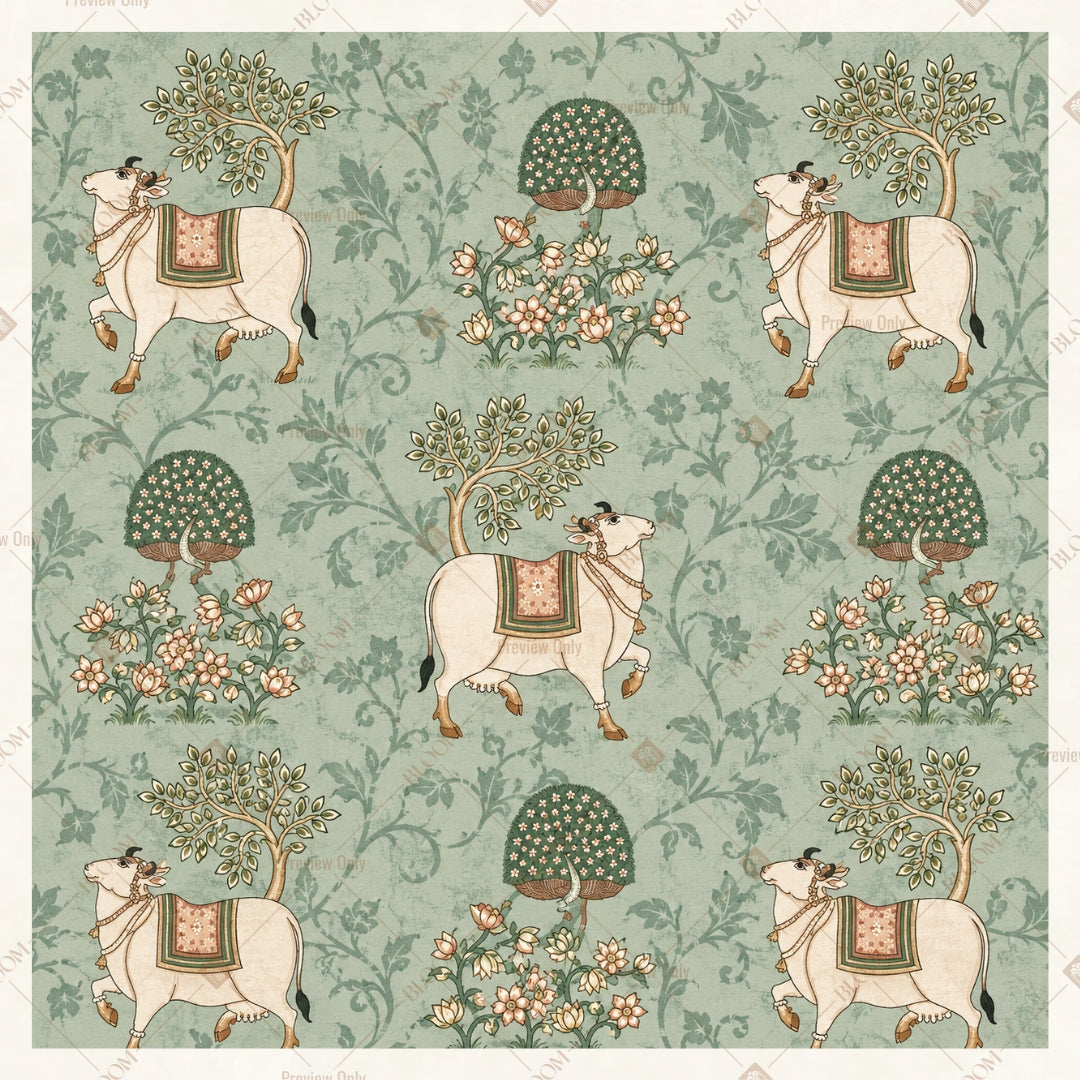Vintage Botanical Toile Pattern Square Backdrop