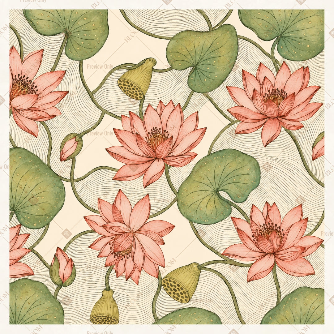 Lotus Botanical Pattern Square Backdrop