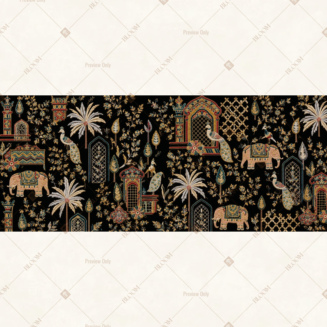 Midnight Wildlife Pattern Border Wide Backdrop