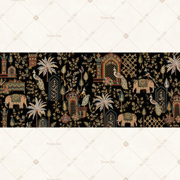 Midnight Wildlife Pattern Border Wide Backdrop