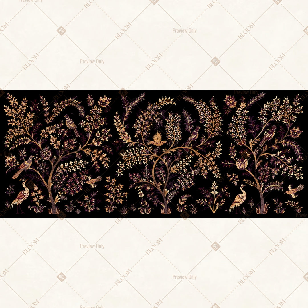 Midnight Botanical Pattern Border Wide Backdrop