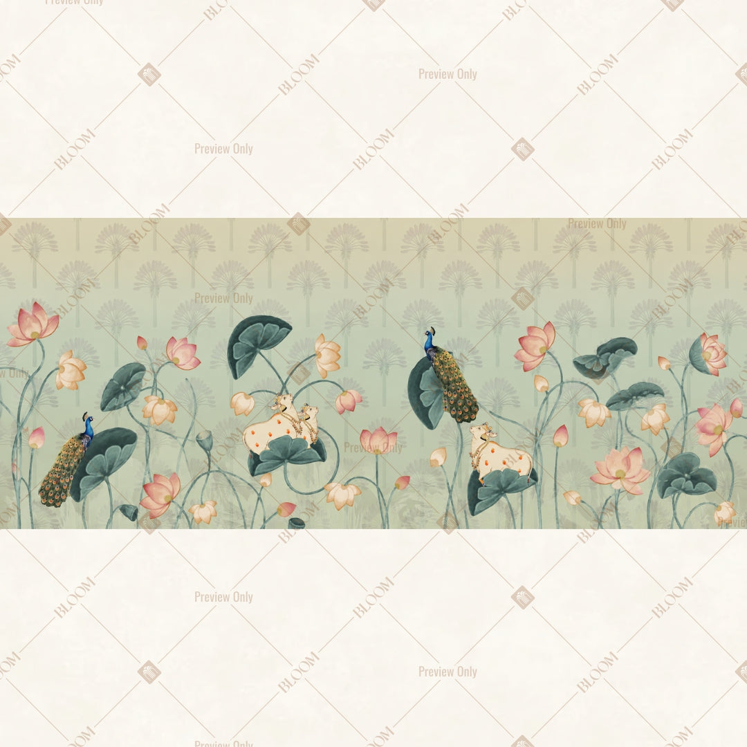 Vintage Bird Botanical Border Wide Backdrop