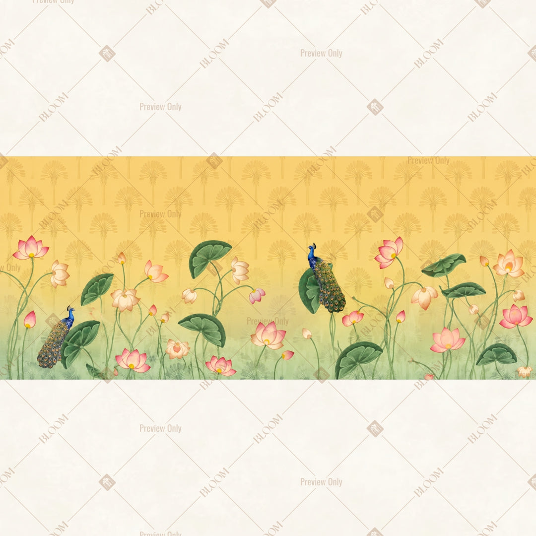 Golden Botanical Bird Border Wide Backdrop