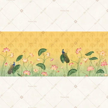 Golden Botanical Bird Border Wide Backdrop
