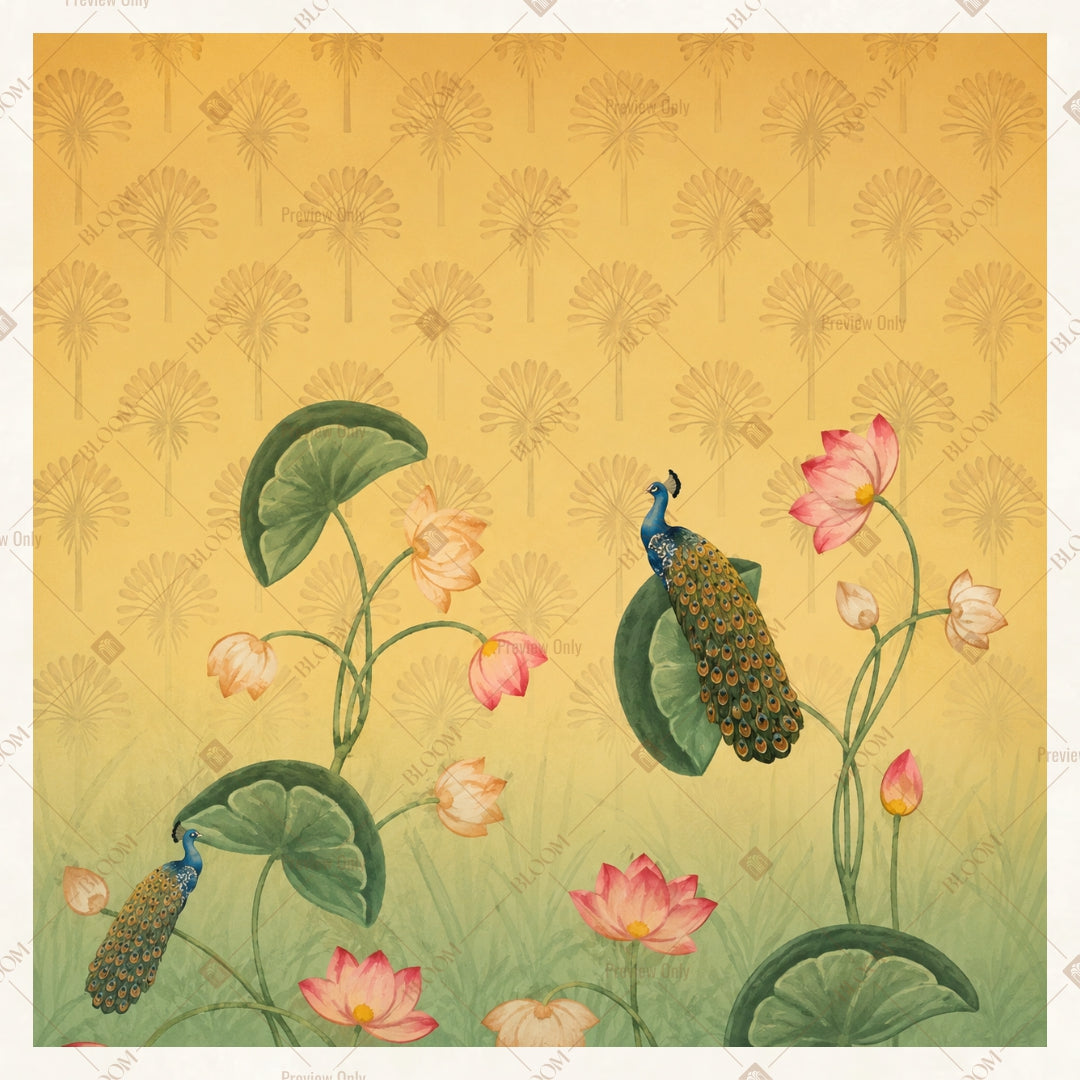 Golden Botanical Bird Pattern Square Backdrop
