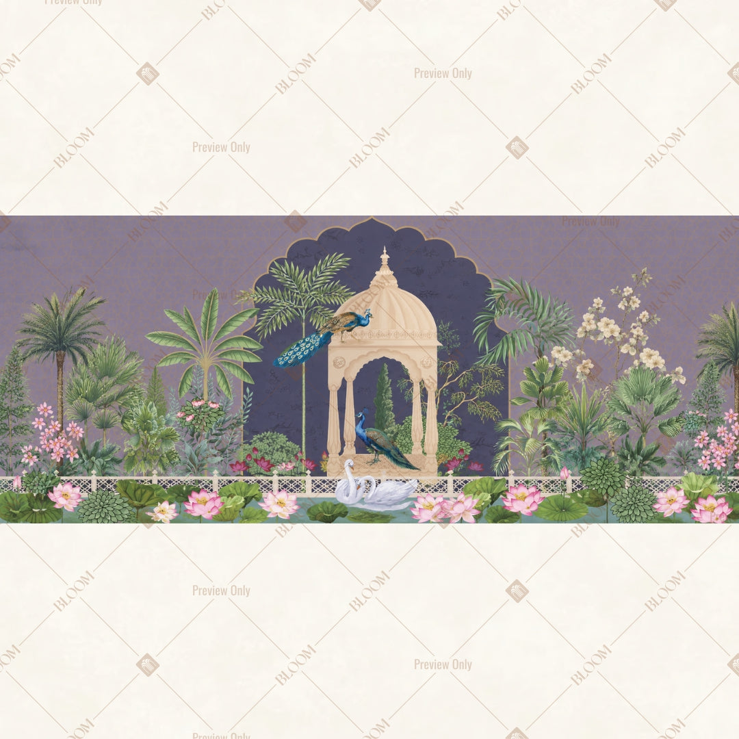 Moonlight Pavilion Garden Border Wide Backdrop