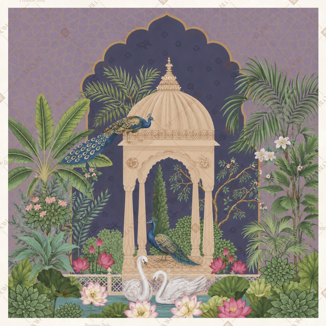 Moonlight Pavilion Garden Square Backdrop