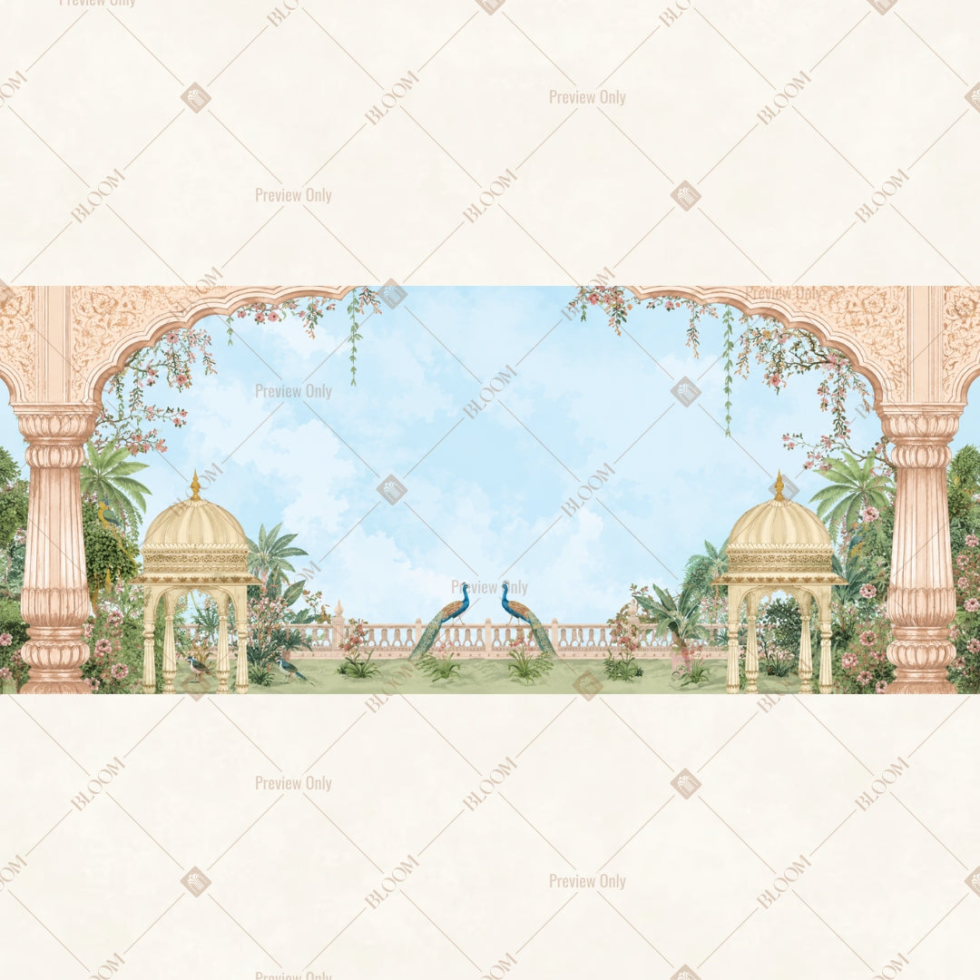 Palace Reflection Lake Border Wide Backdrop