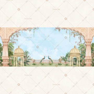 Palace Reflection Lake Border Wide Backdrop