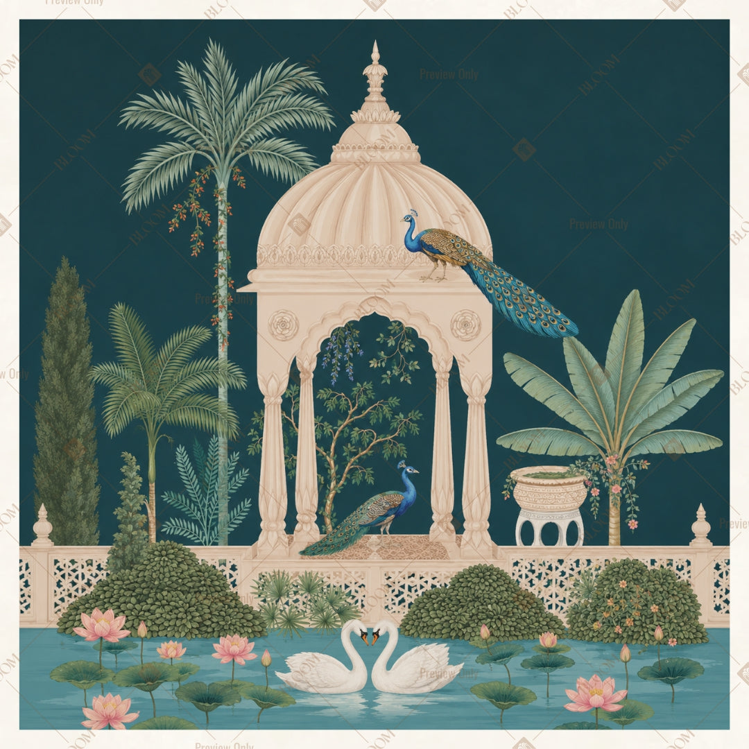 White Pavilion Swan Garden Square Backdrop